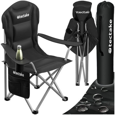Camping Chair MTX - padded, foldable, with cup holder and side pocket - black - per piece