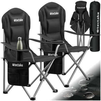Camping Chair MTX - padded, foldable, with cup holder and side pocket - black - Set of 2