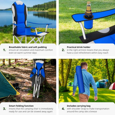 Camping chair - padded seat with carry bag - blue