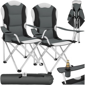 Camping chair - padded seat with carry bag - grey - Set of 2