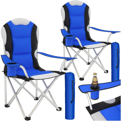 Camping Chairs Set of 2 - foldable, padded, with cup holder - blue