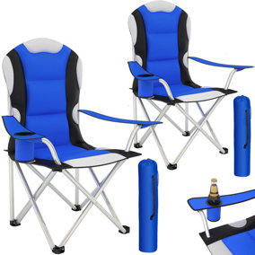 Camping Chairs Set of 2 - foldable, padded, with cup holder - blue