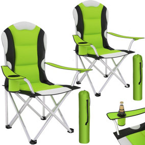 Camping Chairs Set of 2 - foldable, padded, with cup holder - green