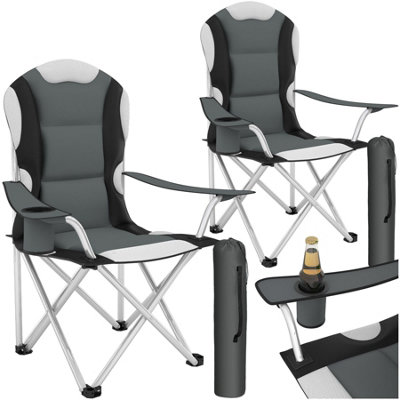 Camping Chairs Set of 2 - foldable, padded, with cup holder - grey