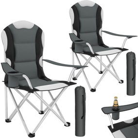 Camping Chairs Set of 2 - foldable, padded, with cup holder - grey