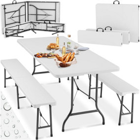 Camping Table and Bench Set - foldable with carry handles - white