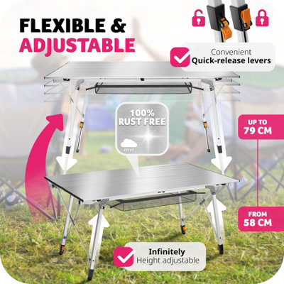 Camping Table Bastian - height adjustable & folding - silver