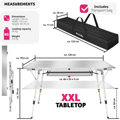 Camping Table Bastian - height adjustable & folding - silver