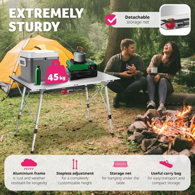 Camping Table Bastian - height adjustable & folding - silver