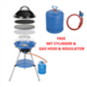 Campingaz Party Grill 600 + Gas Hose & Regulator Kit + Empty 907 Gas Cylinder