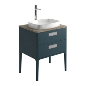 Canaria 4 Leg Blue Bathroom Vanity Unit with Stone Countertop & Integrated Ceramic Basin (W)635mm (H)850mm