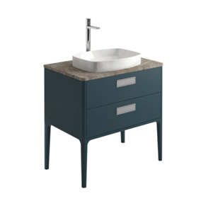 Canaria 4 Leg Blue Bathroom Vanity Unit with Stone Countertop & Integrated Ceramic Basin (W)785mm (H)850mm