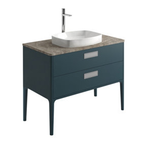 Canaria 4 Leg Blue Bathroom Vanity Unit with Stone Countertop & Integrated Ceramic Basin (W)985mm (H)850mm
