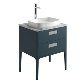 Canaria 4 Leg Blue Bathroom Vanity Unit with White Marble Countertop & Integrated Ceramic Basin (W)635mm (H)850mm