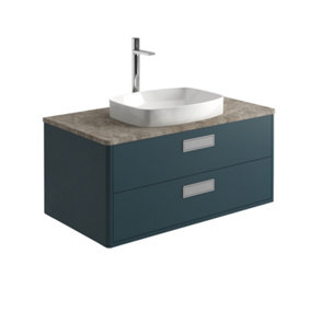 Canaria Blue Wall Hung Bathroom Vanity Unit with Stone Countertop & Integrated Ceramic Basin (W)985mm (H)850mm