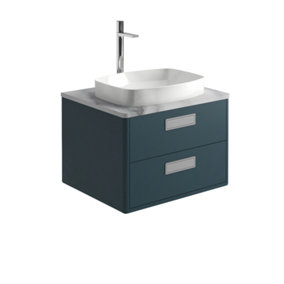 Canaria Blue Wall Hung Bathroom Vanity Unit with White Marble Countertop & Integrated Ceramic Basin (W)635mm (H)850mm