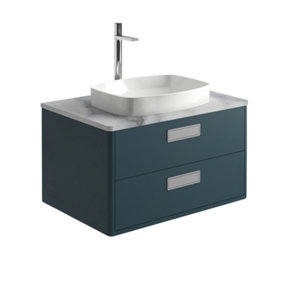 Canaria Blue Wall Hung Bathroom Vanity Unit with White Marble Countertop & Integrated Ceramic Basin (W)785mm (H)850mm