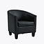 Canberra Accent  Bucket Tub Chair Occasional Armchair Wood Effect Legs Black PU Leather Foam Padded Backrest Seat