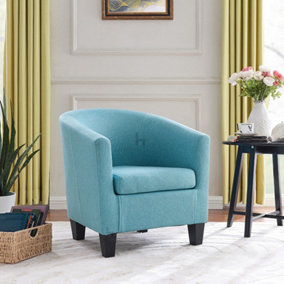 Canberra Accent Bucket Tub Chair Occasional Armchair Wood Effect Legs Teal Fabric Foam Padded Backrest Seat