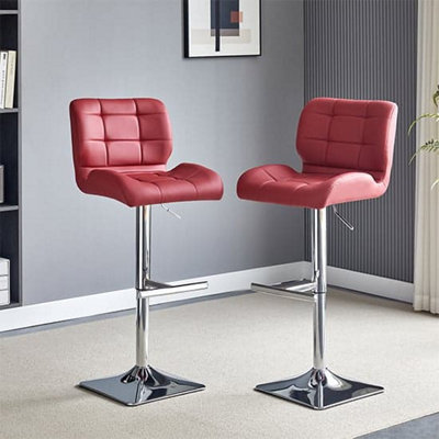Candid Bordeaux Faux Leather Bar Stools With Chrome Base In Pair