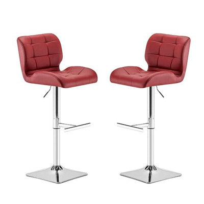 Candid Bordeaux Faux Leather Bar Stools With Chrome Base In Pair
