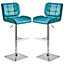 Candid Teal Faux Leather Bar Stools With Chrome Base In Pair