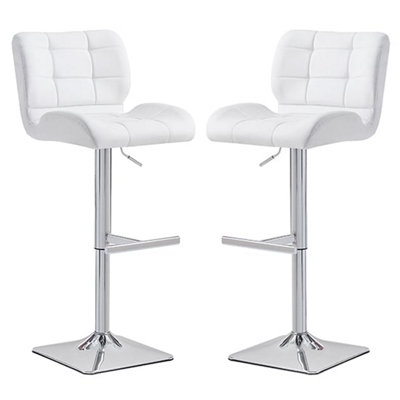 Candid White Faux Leather Bar Stools With Chrome Base In Pair