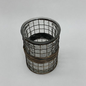 Candle Holder - Glass/Metal Frame - L10 x W10 x H15 cm