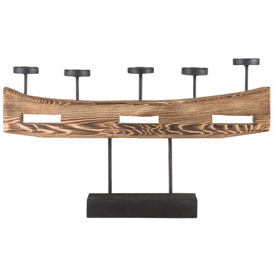 Candle Holder GUATEMALA Light Wood Black 36 cm