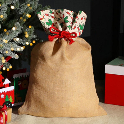 Candy Cane Jute Christmas Decorations Gift Sack 60cm x 44cm