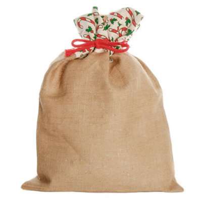 Candy Cane Jute Christmas Decorations Gift Sack 60cm x 44cm