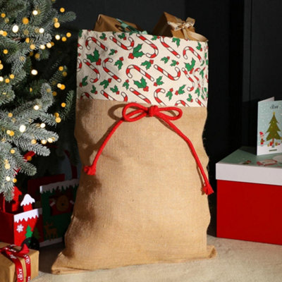 Candy Cane Jute Christmas Decorations Gift Sack 60cm x 44cm - 3