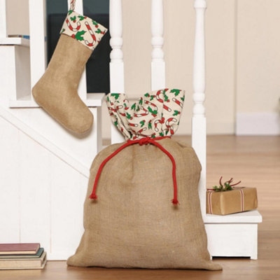 Candy Cane Jute Christmas Decorations Gift Sack 60cm x 44cm - 4