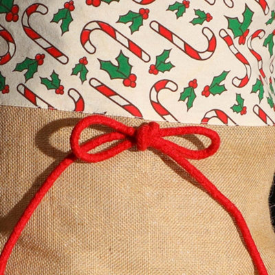 Candy Cane Jute Christmas Decorations Gift Sack 60cm x 44cm - 5