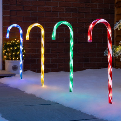Candy Cane Lights Large LED Christmas Pathway Decorations Battery x 4 ...