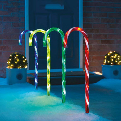 Candy Cane Lights Large LED Christmas Pathway Decorations Battery x 4 ...