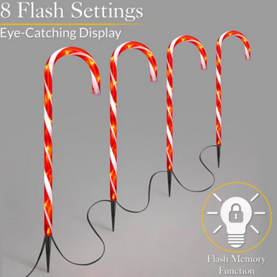 Candy Cane Lights Large LED Christmas Pathway Decorations Battery x 4 - Red