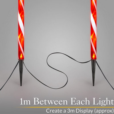 Candy Cane Lights Large LED Christmas Pathway Decorations Mains x 4 - Red