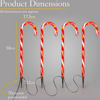 Candy Cane Lights Large LED Christmas Pathway Decorations Mains x 4 - Red