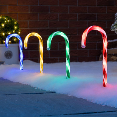 Candy Cane Lights Small LED Christmas Pathway Decorations Battery x 4 - Multi Colour