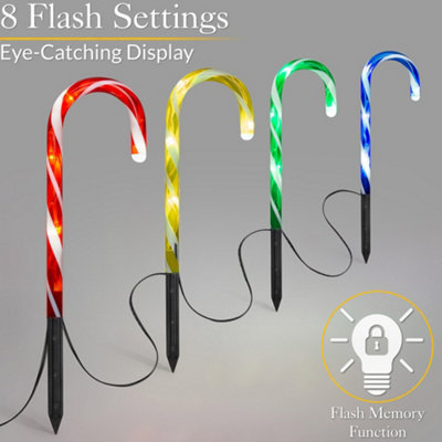 Candy Cane Lights Small LED Christmas Pathway Decorations Battery x 4 - Multi Colour