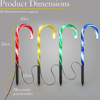 Candy Cane Lights Small LED Christmas Pathway Decorations Battery x 4 - Multi Colour