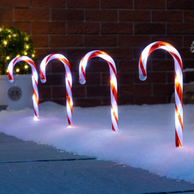 Candy Cane Lights Small LED Christmas Pathway Decorations Battery x 4 - Red