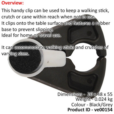 Cane and Crutch Holder Clip - Secures Cane to Table - Pocket Sized Crutch Clip