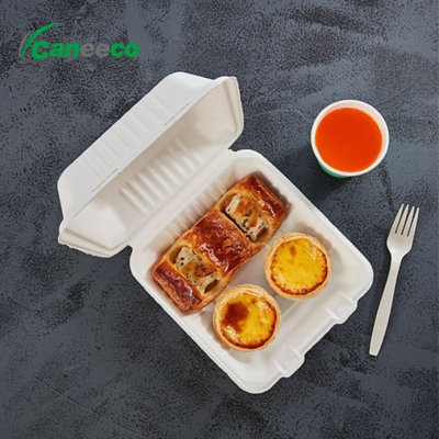 Caneeco 8x8 Biodegradable Takeaway Boxes Sugarcane Clamshell Food ...