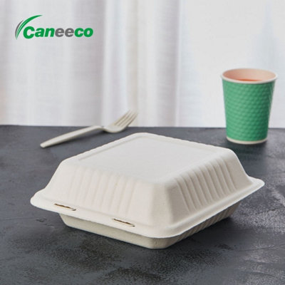 Caneeco 8x8 Biodegradable Takeaway Boxes Sugarcane Clamshell Food ...