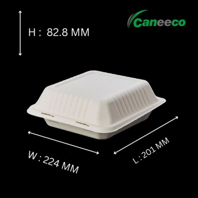Caneeco 8x8 Biodegradable Takeaway Boxes Sugarcane Clamshell Food ...