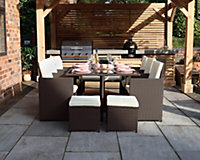 Cannes 10 Seater Cube Set - Steel/Synthetic Rattan - H72 x W166.5 x L110 cm - Brown