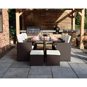 Cannes 10 Seater Cube Set - Steel/Synthetic Rattan - H72 x W166.5 x L110 cm - Brown