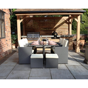 Cannes 10 Seater Cube Set - Steel/Synthetic Rattan - H72 x W166.5 x L110 cm - Grey
